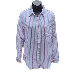 GAP Long Sleeve Striped White Linen Rayon Blend Button Down Shirt Size XS